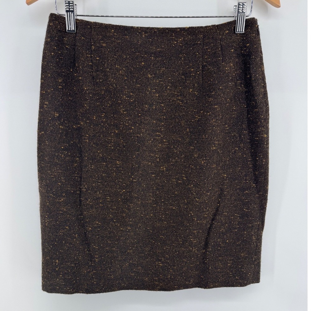 Jones New York Wool Blend Pencil Skirt Size 10 Brown Side Zip Tweed Academia